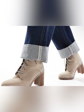 TIMBERLAND Allington Heights 6-Inch Lace-Up Heel Boots Taupe Nubuck Women’s 9
